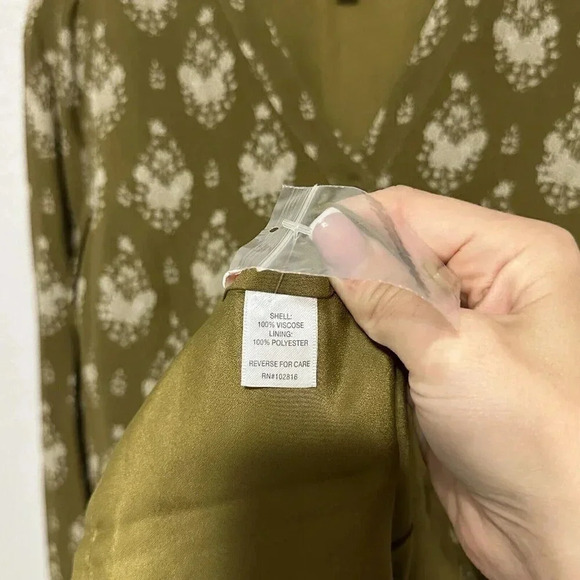 Garnet Hill Olive Green Floral Drop Waist Dress Women’s Size 2 Button Up Pockets - Picture 8 of 11